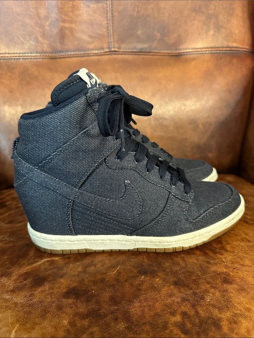 Nike Dunk Sky Hi Essential Wedge Dark Blue Denim Upper Women’s Size 6.5